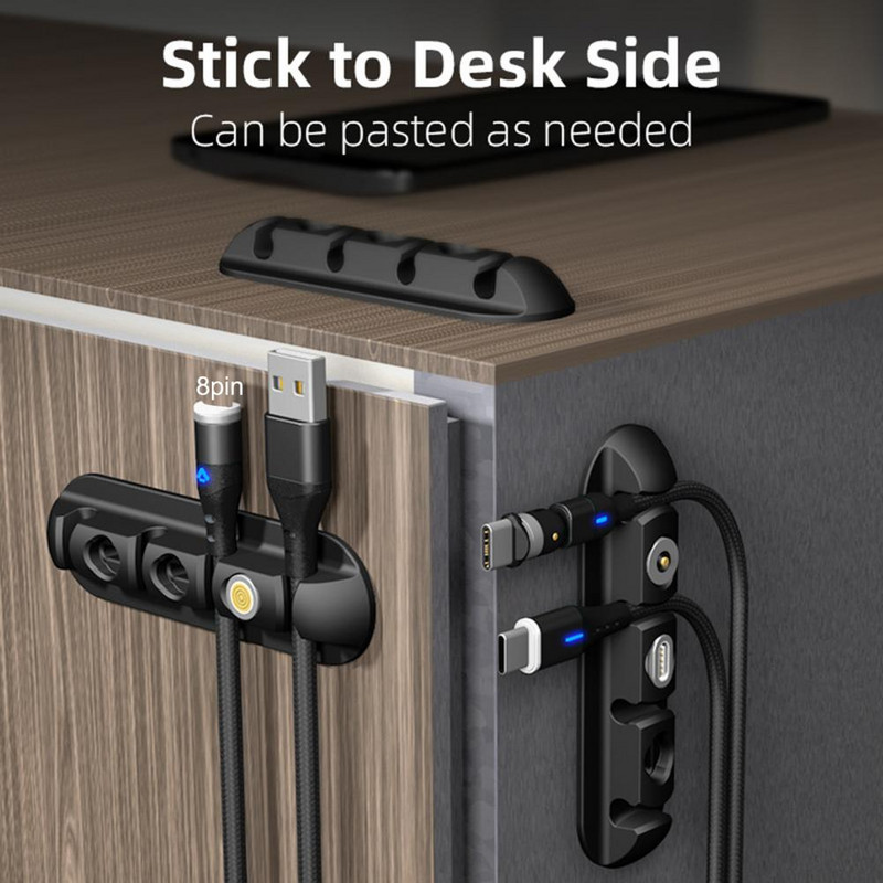 Držiak kábla Flexibilný univerzálny silikónový 4-otvorový USB navíjací organizér na nabíjanie dátových káblov pre stolný počítač