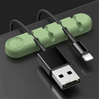 Kawaii Bear Silicone Cable Organizer Line Fixer Earphone Clip Charger Στήριγμα γραμμής δεδομένων καλωδίων Αξεσουάρ γραφείου Αναλώσιμα γραφείου