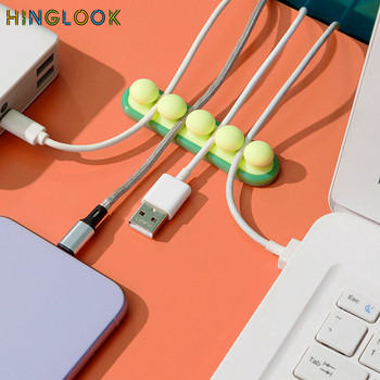 Симпатичен силиконов USB органайзер Скоба за кабел Настолен Държач за кабел без пробиване Стенен Самозалепващ се кабел Намотка Настолни кабели Поддръжка