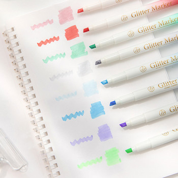 1PC Παστέλ Fine Glitter Highlighter Marker Kawaii Pastel Highlighter Pen Pearlescent Scrapbook Painted Stationery Supplies