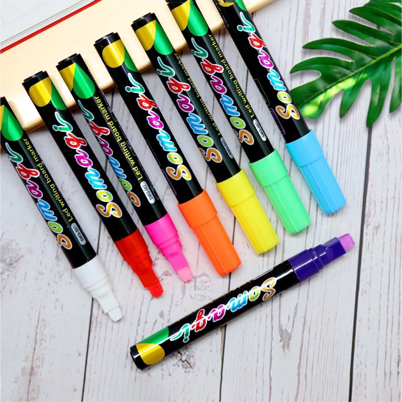 8 vnt. Žymeklių rinkinys Skysti kreidos žymekliai Nutrinami įvairiaspalviai paryškintuvai Led rašymo lenta Stikliniai langai Art Marker Pens