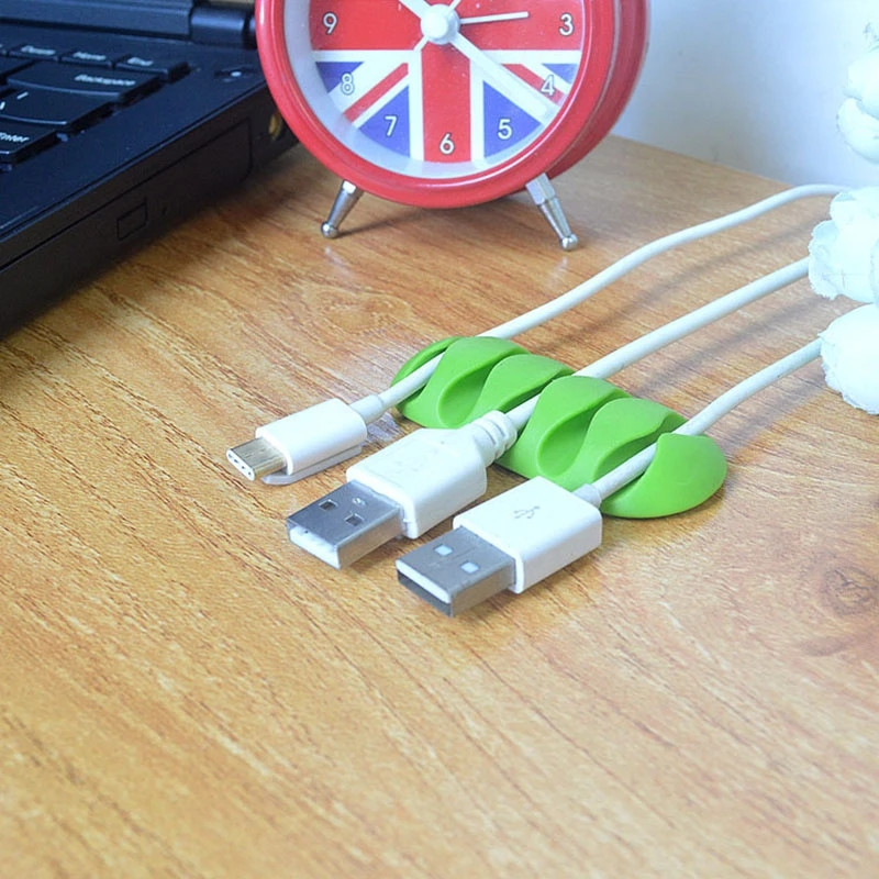 1db szilikon USB kábelrendező Kábeltekercselő asztali Tidy Management Clips Kábeltartó egér fejhallgató vezetékes rendezőhöz