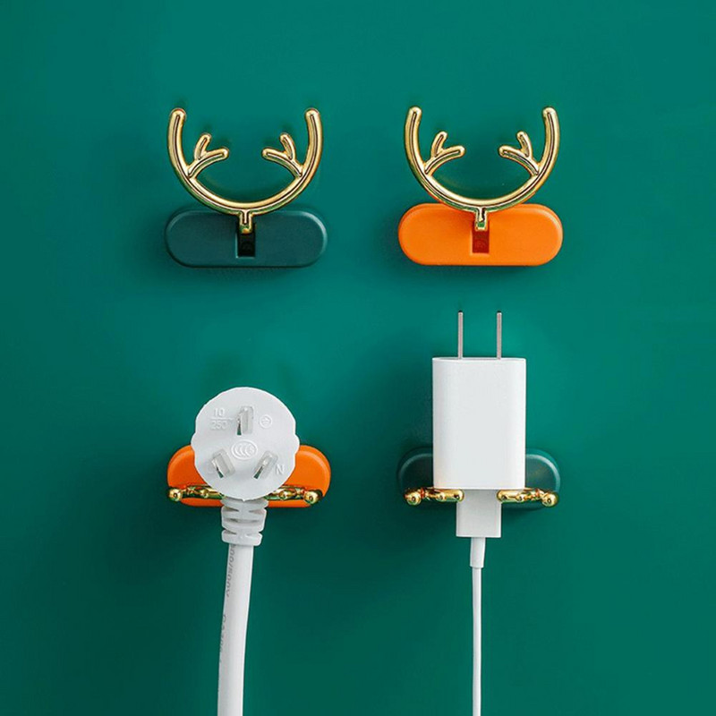 2db dugós horog ütésmentes, összehajtható kreatív agancs dizájn tápkábel fali akasztó kampós kábelrendező 2021