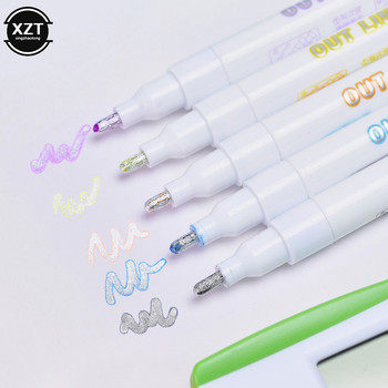 8 бр./1 комплект цветна химикалка с двойна линия, маркиращ маркер, флуоресцентен маркер, бонбонен цвят, студент, многоцветна писалка за бележки за училищен плакат