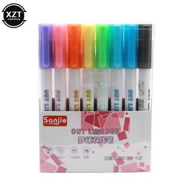 8 vnt./1 rinkinys Spalvingas dvigubų linijų rašiklis, fluorescencinis žymeklis, saldainių spalvos, daugiaspalvis studento rankinis rašiklis, skirtas mokyklos plakatui