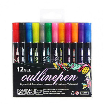 1 Σετ Χρήσιμο Μαρκαδόρο Μαρκαδόρο Μαρκαδόρο σταθερής μελάνης Μαρκαδόρο χωρίς οσμή Ποικιλόχρωμο στυλό διπλής γραμμής επισήμανσης DIY