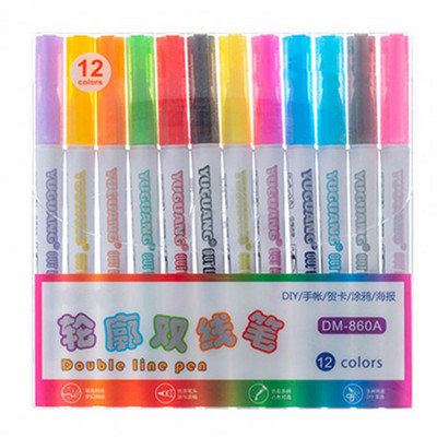 1 Σετ Χρήσιμο Μαρκαδόρο Μαρκαδόρο Μαρκαδόρο σταθερής μελάνης Μαρκαδόρο χωρίς οσμή Ποικιλόχρωμο στυλό διπλής γραμμής επισήμανσης DIY