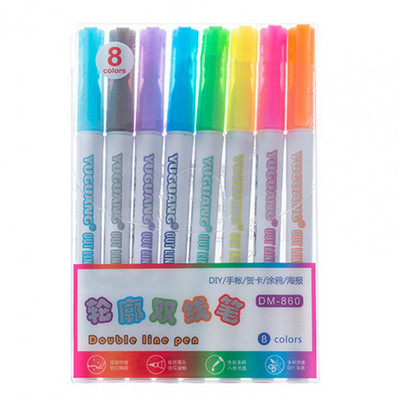 1 Σετ Χρήσιμο Μαρκαδόρο Μαρκαδόρο Μαρκαδόρο σταθερής μελάνης Μαρκαδόρο χωρίς οσμή Ποικιλόχρωμο στυλό διπλής γραμμής επισήμανσης DIY