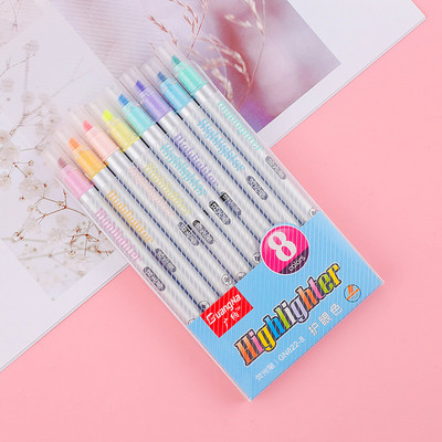 8 vnt / rinkinys Dviejų galvučių fluorescencinis paryškinimo rašiklio žymekliai Pastelinis piešimo rašiklis, skirtas studentų mokyklos reikmenims, mielos raštinės reikmenys