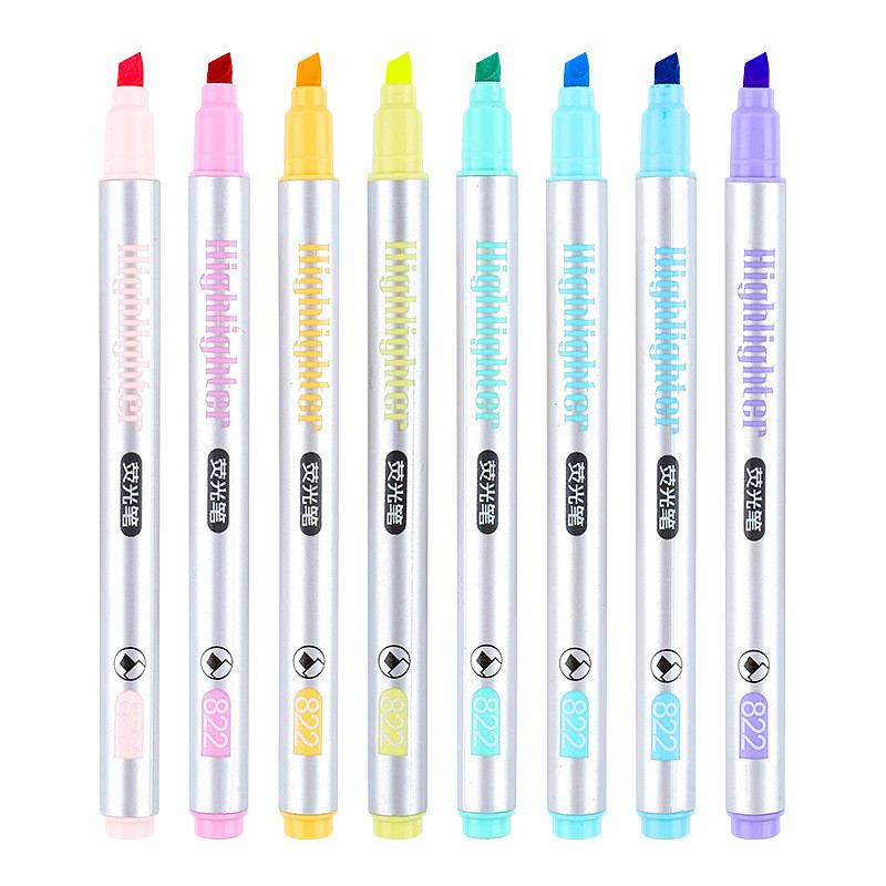 8 vnt / rinkinys Dviejų galvučių fluorescencinis paryškinimo rašiklio žymekliai Pastelinis piešimo rašiklis, skirtas studentų mokyklos reikmenims, mielos raštinės reikmenys