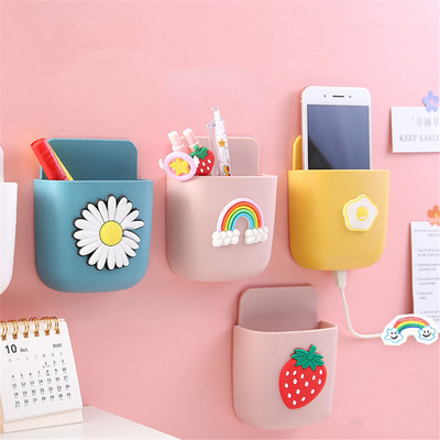 Cute Desk Organizer Rack Pen Holder Self-adhesive Wall-mounted Storage Box Kawaii Stationery Sundries Organizer School Supplies