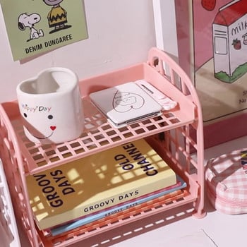 Kawaii Solid Double Layers Desk Organizer Ράφι αποθήκευσης για φοιτητικό κοιτώνα Πτυσσόμενο κοίλο ράφι Ράφι αποθήκευσης φροντίδας δέρματος