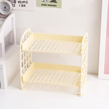 Kawaii Solid Double Layers Desk Organizer Ράφι αποθήκευσης για φοιτητικό κοιτώνα Πτυσσόμενο κοίλο ράφι Ράφι αποθήκευσης φροντίδας δέρματος