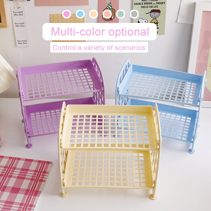 Kawaii Solid divslāņu rakstāmgalda organizators galddatora glabāšanas plaukts studentu kopmītnes saliekamais dobais plaukts ādas kopšanas plaukts