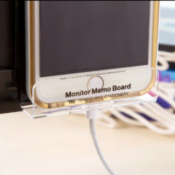 Creative Acrylic Monitor Message Memo Board for Sticky Note Διαφανής θήκη καρτών ονομάτων Επιτραπέζια πλαστική θήκη χαρτικών