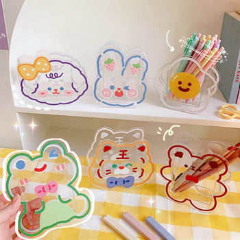 Kawaii Cartoon Ακρυλική θήκη για μαρκαδόρο Desktop Organizer INS Διαφανές Bunny Bear Tiger Γραφείο Χαρτικά Καλλυντικά Κουτί αποθήκευσης