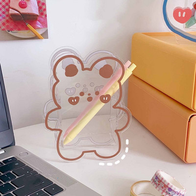 Kawaii crtani akrilni držač za olovke, stolni organizator, INS prozirni zeko medvjed, tigar, uredska kutija za pohranu kozmetike