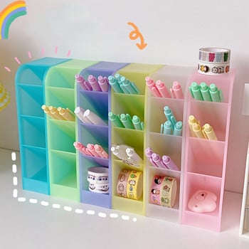 Kawaii Macaroon Έγχρωμη θήκη για στυλό 4 Girds Επιτραπέζια Organizer Μεγάλο μέγεθος Επιτραπέζια καλλυντικά Αποθήκευση μολυβιών Box Office Σχολική γραφική ύλη