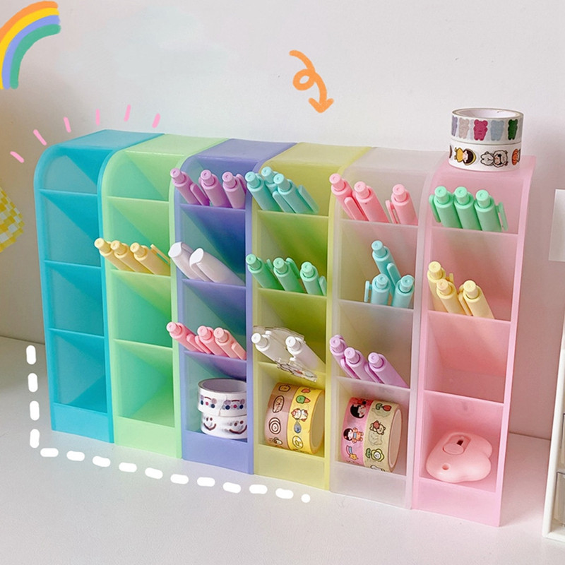 Kawaii Macaroon držač za olovke u boji 4 pojasa Stolni organizator Veliki stol Kozmetika Kutija za pohranu olovaka Uredska školska dopisnica