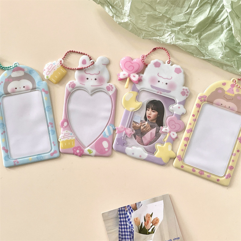 3-inčni slatki medvjed mačka držač fotokartica s lančićem Vodootporni zaštitnik Kpop Idol narukvice za foto kartice Privjesak za ključeve Privjesak