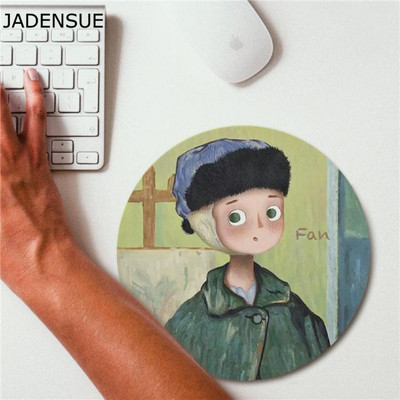 Podloga za miša Van Gogh Uljena slika, lik, slatka podloga za stol, djevojka, okruglo računalo, biser, podloga za stolno računalo, podloga za prijenosno računalo, podloga za miša 20 cm