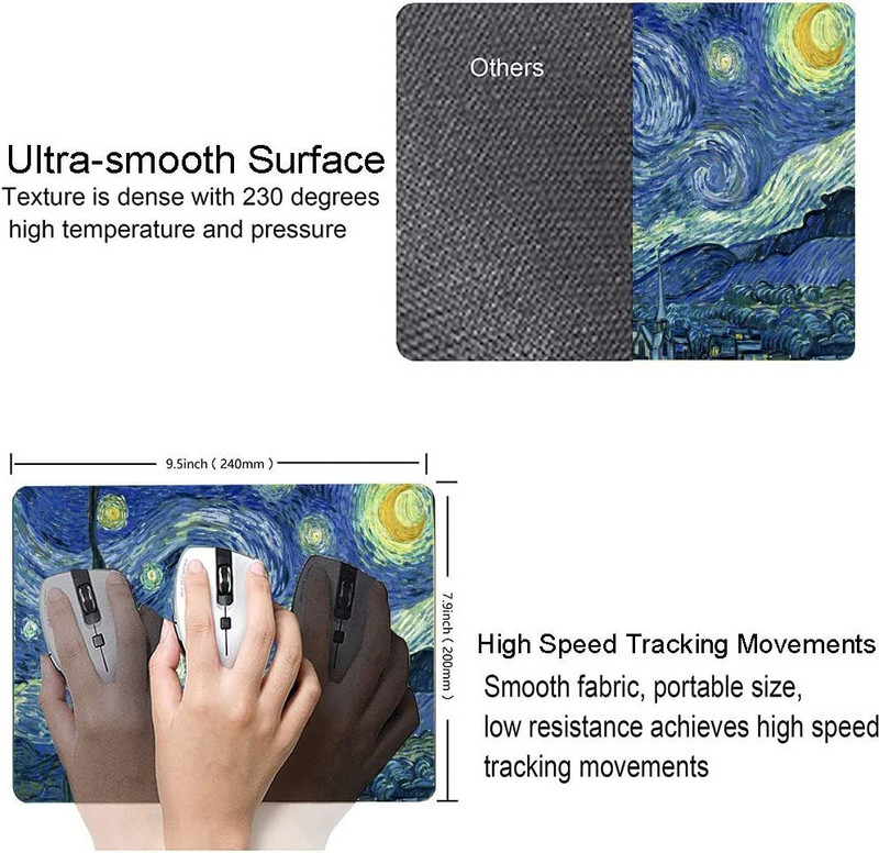 240*200 mm Van Gogh Starry Night podloga za miša, neklizajuća gumena podloga za miša, za ured, kućno računalo, prijenosno računalo, igraći stol, prostirke, podloga za stol