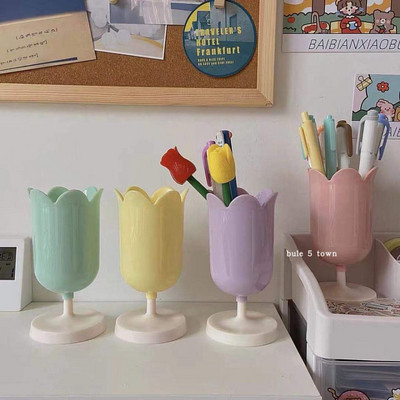 INS Tulips Storage Bucket Θήκη στυλό Πλαστικό δοχείο αποθήκευσης Θήκη πινέλου μακιγιάζ Desktop Storage Organizer Φοιτητικά χαρτικά