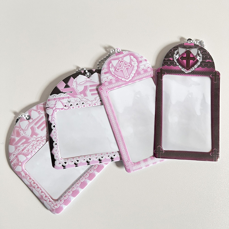 3-tolline roosa pitsist fotokaardihoidja Kpop Idol fotokaardihoidja Foto armas bussikaardi ID hoidik Idol fotokaardi ripats võtmehoidja