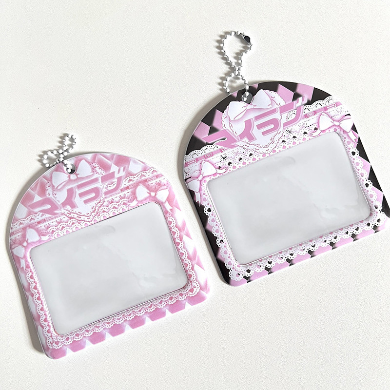 3-tolline roosa pitsist fotokaardihoidja Kpop Idol fotokaardihoidja Foto armas bussikaardi ID hoidik Idol fotokaardi ripats võtmehoidja