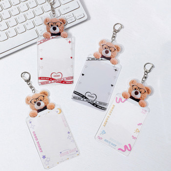 Teddy Bear Kpop Idol Photocard Holder PVC Women Girls Bank Id Card Holder Keychain Photo Sleeve Case Cover Училищни канцеларски материали
