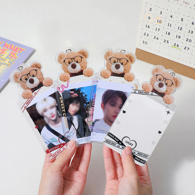 Teddy Bear Kpop Idol fotókártya tartó PVC női lányok bank azonosító kártya tartó kulcstartó fotó ujjú tok borító iskolai írószerek