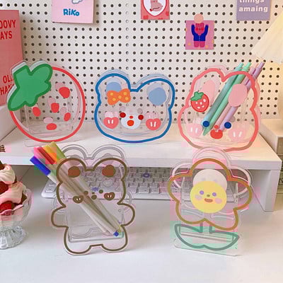 Διαφανής ακρυλική βάση για στυλό Kawaii Organizer επιτραπέζιου υπολογιστή INS New Fashion Cute Bear Bunny Γραφείο Χαρτικά Καλλυντικά Κουτί αποθήκευσης