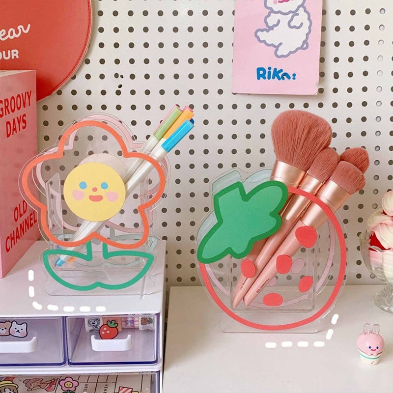 Kawaii priehľadný akrylový držiak na pero, organizér na stôl, INS nový módny roztomilý medvedík, zajačik, kancelárske potreby, kozmetika, úložný box