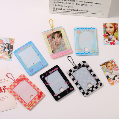 Kawaii 3 hüvelykes akril kártyatartó Kpop fotókártya védőtok lányok Idol fotó ujjak táska medál kulcstartó dekor levélpapír