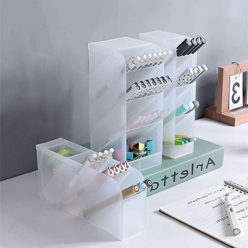 Suport pentru stilou cu inserție oblică transparentă, birou pentru student, găleată pentru pix, cutie de depozitare pentru creion de machiaj, cutie de depozitare pentru papetărie de birou