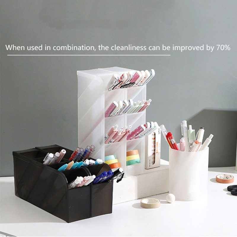 Suport pentru stilou cu inserție oblică transparentă, birou pentru student, găleată pentru pix, cutie de depozitare pentru creion de machiaj, cutie de depozitare pentru papetărie de birou