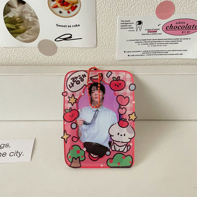 MINKYS Kawaii akrila piena govs kaķis Kpop fotokartīšu turētājs Fotokartīšu turētājs soma kulonu skolas kancelejas preces