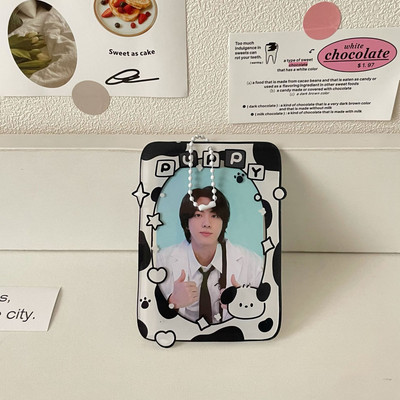 MINKYS Kawaii akrila piena govs kaķis Kpop fotokartīšu turētājs Fotokartīšu turētājs soma kulonu skolas kancelejas preces
