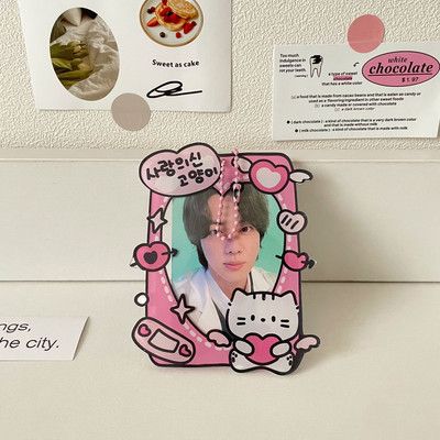 MINKYS Kawaii akrila piena govs kaķis Kpop fotokartīšu turētājs Fotokartīšu turētājs soma kulonu skolas kancelejas preces