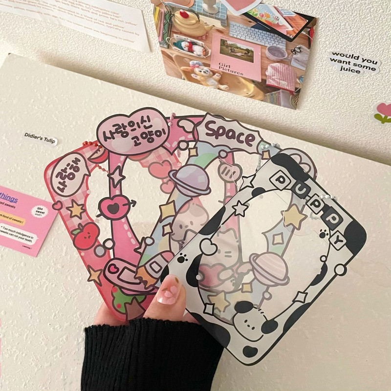 MINKYS Kawaii akrilo pieno karvė katė Kpop fotokortelių laikiklis Nuotraukų kortelių laikiklis krepšys pakabukas mokyklos raštinės reikmenys