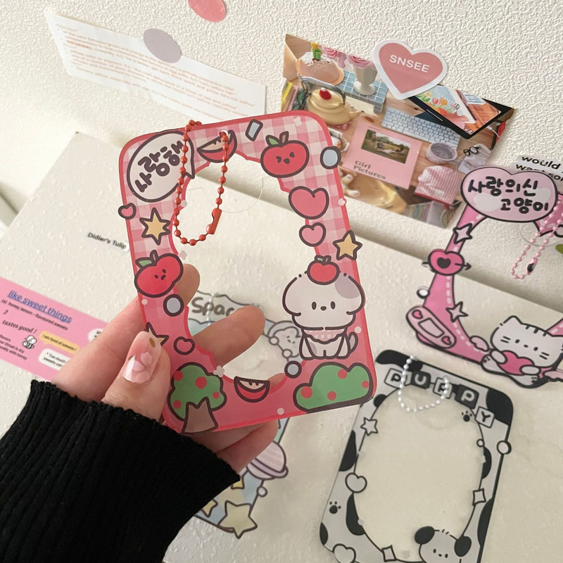 MINKYS Kawaii akrilo pieno karvė katė Kpop fotokortelių laikiklis Nuotraukų kortelių laikiklis krepšys pakabukas mokyklos raštinės reikmenys