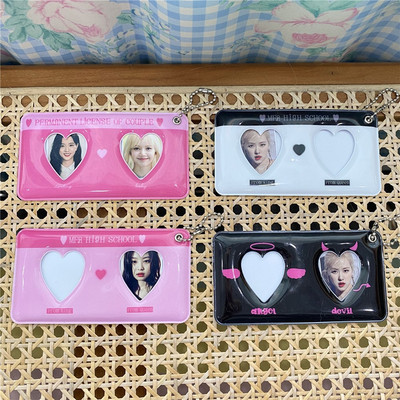 Μαύρο Λευκό Love Heart Kpop θήκη κάρτας φωτογραφιών Idol φωτογραφία Προστατευτική οθόνη Photocards Protective holder Kawaii Stationery