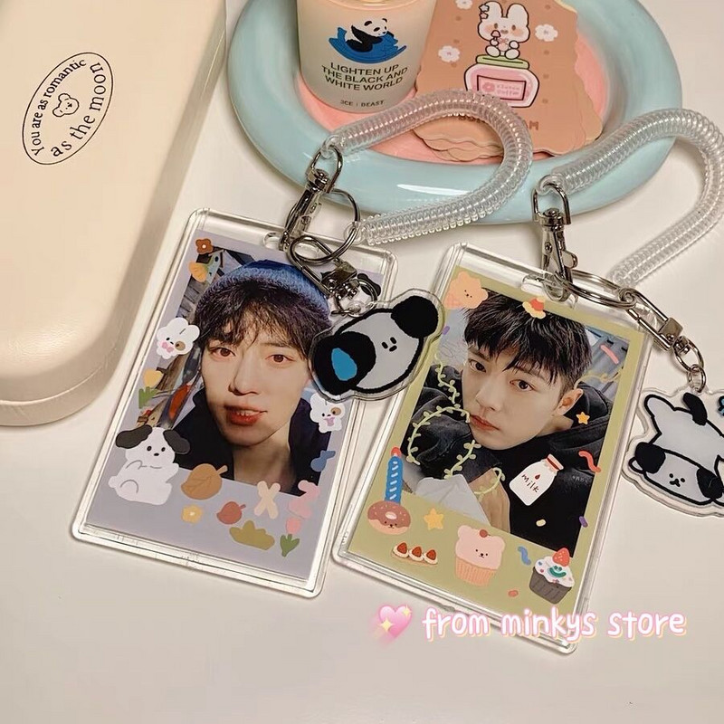 MINKYS új érkezésű Kawaii kutya akril átlátszó Kpop fotókártya tartó fotókártya tartó bálvány gyűjtő ujjak medállal