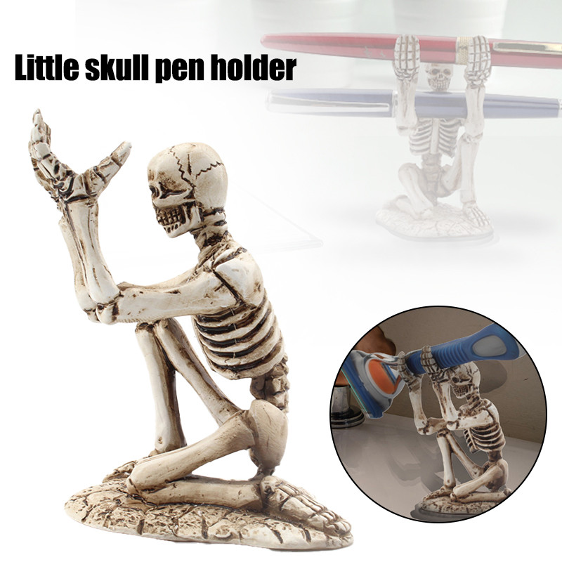 Suport pentru stilou cu craniu Suport pentru pix din rășină pentru depozitare la birou Suport pentru creion Craniu Decoratiuni de Halloween органайзер для канцелярии