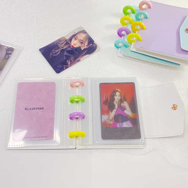 MINKYS Candy Color Mushroom Hole PU 3-palcový Kpop album s fotokartami, zbieranie kníh, album Star Chaser, malý album na ukladanie kariet