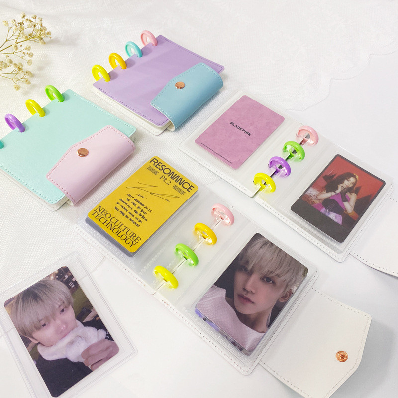 MINKYS Candy Color Mushroom Hole PU 3-palcový Kpop album s fotokartami, zbieranie kníh, album Star Chaser, malý album na ukladanie kariet