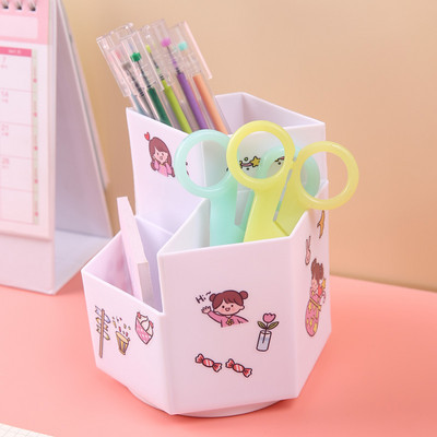 INS rotirajući držač za olovke Kutija za šminku u kućnom uredu Pribor za pisma DIY Kreativna radna površina studentska kanta za pohranu šalica za olovke Stolni organizator