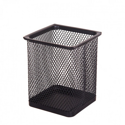 Metalinio tinklelio kvadratinis rašiklio dėklas Pieštukų laikiklis Biuro stalas Kanceliarinių reikmenų konteineris Tvarkingas pieštuko dėklas juodas