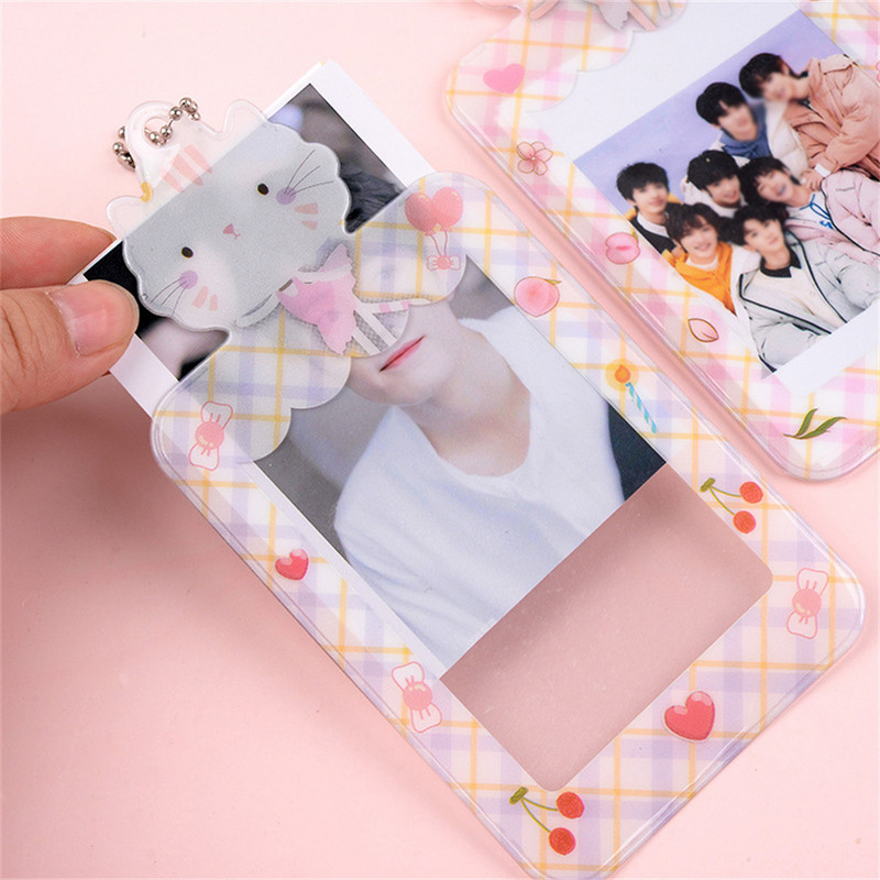 Φωτοκάρτες Kawaii Αποθήκευση με μπρελόκ Γλυκά κορίτσια Κάτοχος κάρτας λεωφορείου Κινούμενα σχέδια μανίκια φωτογραφίας γάτας Χαριτωμένο φοιτητικό στάσιμο