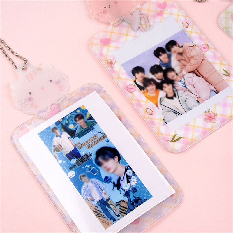 Φωτοκάρτες Kawaii Αποθήκευση με μπρελόκ Γλυκά κορίτσια Κάτοχος κάρτας λεωφορείου Κινούμενα σχέδια μανίκια φωτογραφίας γάτας Χαριτωμένο φοιτητικό στάσιμο